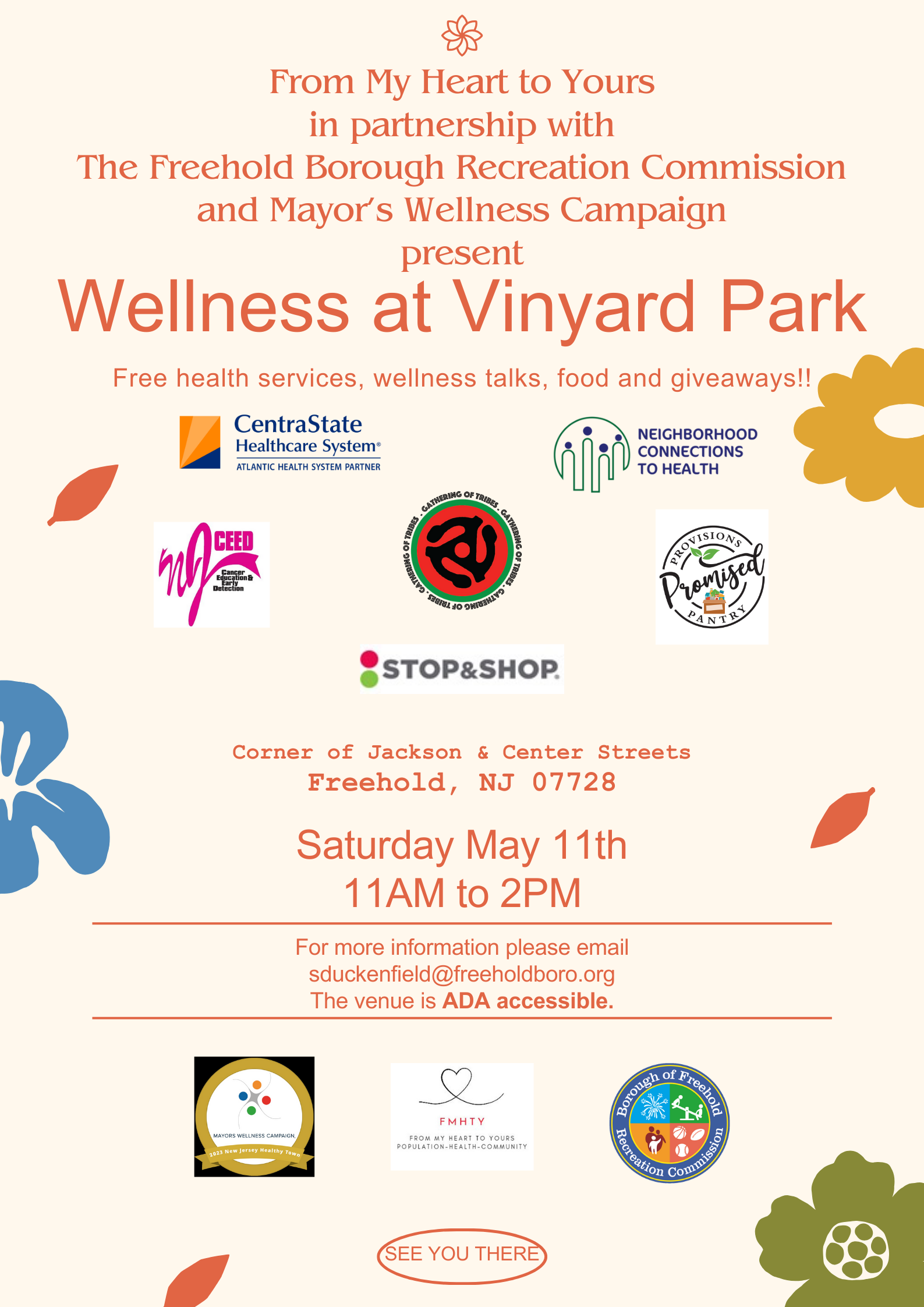 Wellness at Vinyard event flyer. It has a tan background with orange text.